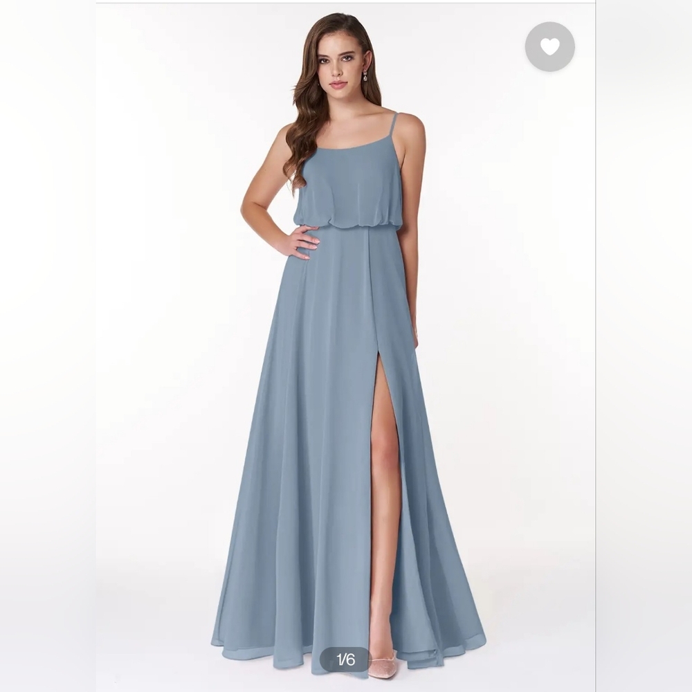 Azazie Lupe Bridesmaid Dress in Dusty Blue Size 12